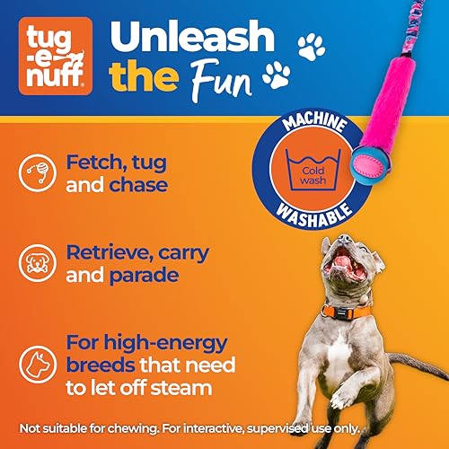Tug-E-Nuff Fauxtastic PowerBall Bungee, Durable, Faux-Fur Fetch & Tug of War Dog Toy with Rubber Ball, Interactive Dog Tug Toys for Training Small, Medium, Large Dogs, 25 in, Purple Pattern - color: Purple