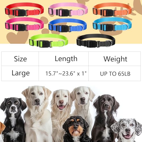 24 Pcs Dog Collars Bulk Adjustable Soft Breathable Premium Nylon Collar Reflective Dog Collar with Buckle for Medium Large Breeds for PET Travel Walk Daily (L, 8 Colors)