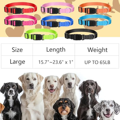 24 Pcs Dog Collars Bulk Adjustable Soft Breathable Premium Nylon Collar Reflective Dog Collar with Buckle for Medium Large Breeds for PET Travel Walk Daily (L, 8 Colors)