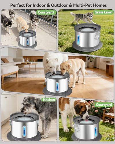UPSKY 14L No Spill Dog Water Bowl, Stainless Steel Spill Proof Dog Bowl with Water Window, Dual-Suction Anti-Slip Large Capacity Slow Drinking Bowl with Floating Disk for Large Dogs & Messy Drinkers - color: Grey