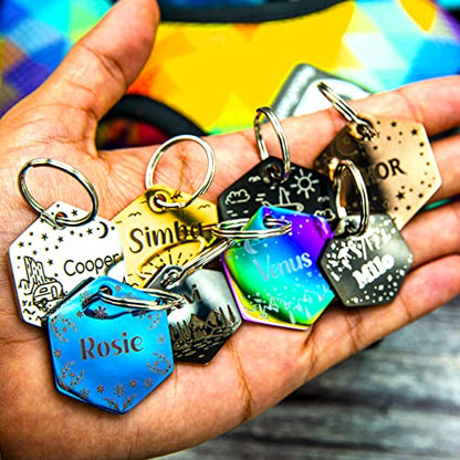Personalized Dog Tag with 5 Lines of Custom Deep Engraved Durable Stainless Steel Pet ID Name Tag Designer Small Size Hexagon - size: Small, style: Hexagon