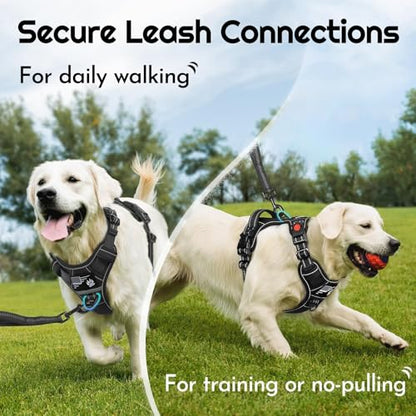 Dog Harness Medium Sized, Easy Wearing with 3 Quick-Release Buckles, Adjustable No Pull Pet Harness with MOLLE System, No Choke Reflective Vest with Control Handle, Black, M - color: Black, size: Medium