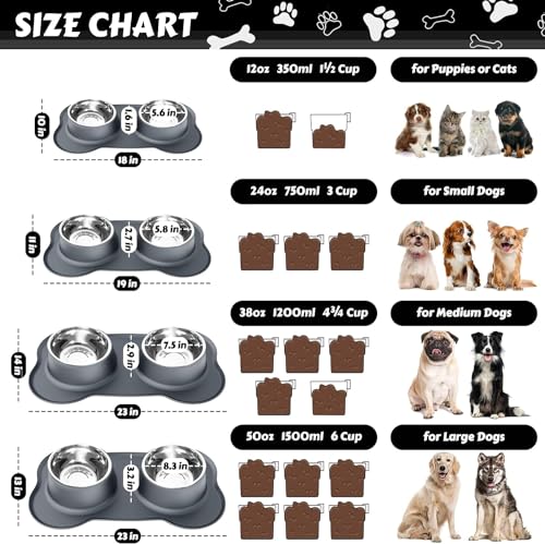 Dog Food Bowls Stainless Steel Dog Food & Water Bowl Set with No Spill Non-Skid Silicone Mat, Dog Dishes Pet Feeding Bowls for Small Medium Large Sized Dogs Cat Puppy Food Bowl, Grey, 4 Cup - color: Grey, size: 4¾ Cup/38 oz each