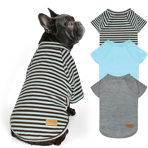 KYEESE 3Pack Small Dog Sweater, Soft Puppy Sweatshirt Stretchy Pullover Dog Sweater for Small Dogs Boy, Lightweight Fleece Cat Shirt Pet Clothes with Sleeves, S - color: 08# 3Pack(Blue+Grey+Blue Stripe), size: Small (4-8lbs)