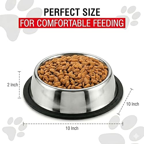 Loving Pets Stainless Steel Non-Tip Dog Bowl – Heavy Duty No Spill Dog Bowl with Removable Rubber Base – Durable, Non-Skid Stainless Steel Dog Food Bowl & Dog Water - size: 32 Ounce