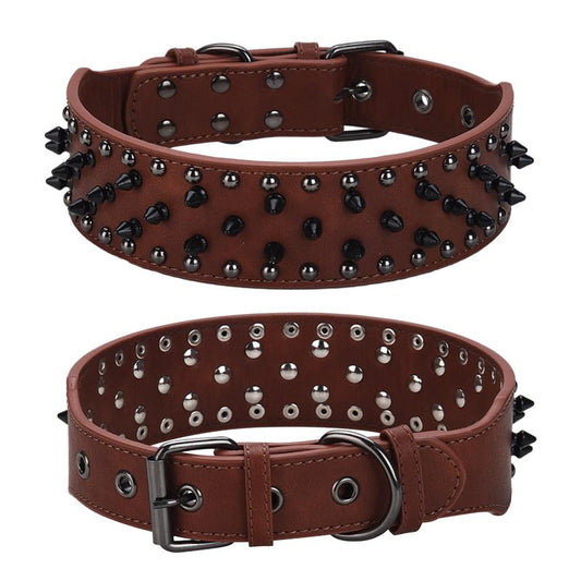 Spiked Dog Collar, PU Leather, Durable, Studded, Decorative, Large, for Rottweiler, Bulldog, American Bully (Brown2, S (17.3-20.5inch)) - color: Brown2, size: S (17.3-20.5inch)
