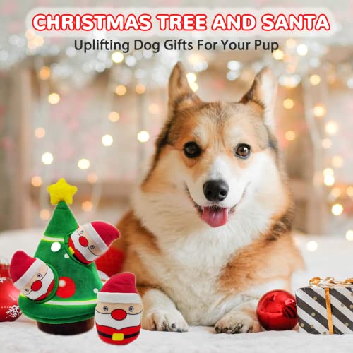 lilfrd Christmas Dog Toys, Dog, Xmas Christmas Tree, Santa Claus Hide and Seek Puzzle Squeaky Plush Rope Chew Fetch Brain Stimulating Toy Presents for Small Medium Dogs - style: Christmas Tree & Santa