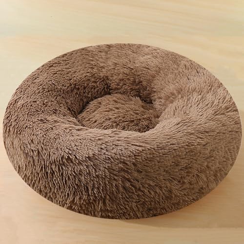 Calming Small Dog Bed & Cat Bed, 16 Inch Donut Fluffy Anti-Anxiety Round Bed Washable Cute Bed, Cuddler Warming Cozy Soft Bed, Plush Cushion Bed for Small Medium Dogs and Cats (Coffee) - color: Coffee, size: 16.0"L x 16.0"W x 8.0"Th /Round 40cm