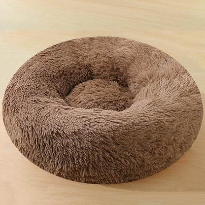 Calming Small Dog Bed & Cat Bed, 16 Inch Donut Fluffy Anti-Anxiety Round Bed Washable Cute Bed, Cuddler Warming Cozy Soft Bed, Plush Cushion Bed for Small Medium Dogs and Cats (Coffee) - color: Coffee, size: 16.0"L x 16.0"W x 8.0"Th /Round 40cm
