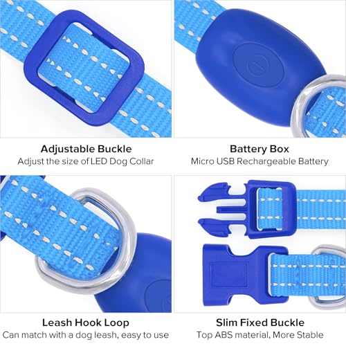 BSEEN Light Up Dog Collar, Rechargeable LED Dog Collar Reflective Glowing Pet Collar for Puppies & Cats, Safety Dog Lights for Night Walking (Blue) - color: Blue