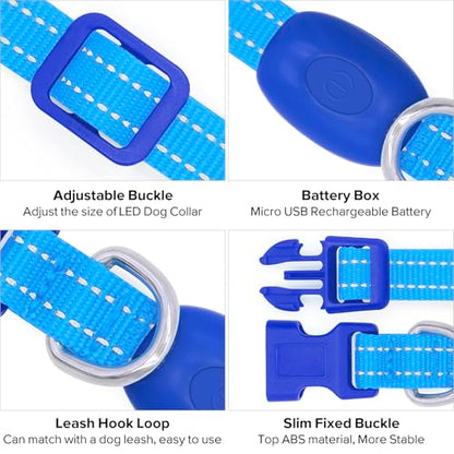 BSEEN Light Up Dog Collar, Rechargeable LED Dog Collar Reflective Glowing Pet Collar for Puppies & Cats, Safety Dog Lights for Night Walking (Blue) - color: Blue