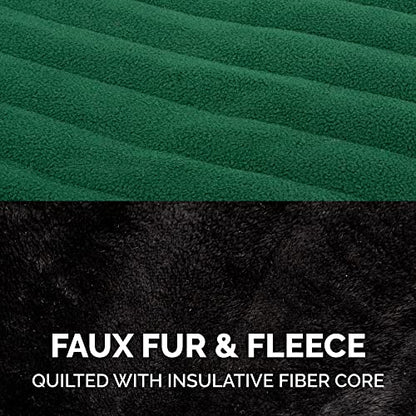 Furhaven Reversible Medium Dog Coat, Washable & Insulating w/ Leash Access - Faux Fur & Quilted Fleece Flex-Fit Jacket - Black/Green, Medium - color: Black/Green, size: Medium