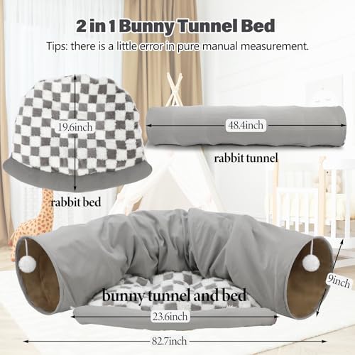 BWOGUE Bunny Tunnel Bed, 2-in-1 Collapsible Tunnel Tubes Toys with Removable Mat Hideout for Cats Kittens Rabbits Guinea Pigs Kitty (Gray) - color: Gray