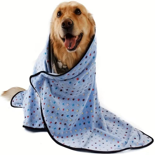 1pcs Cozy Coral Fleece Pet Blanket, Soft Warm, Machine-Washable, Suitable for Dogs & Cats, Blue, 16 * 23Inch - color: Blue With Color Polka Dot Print, size: 16*23Inch