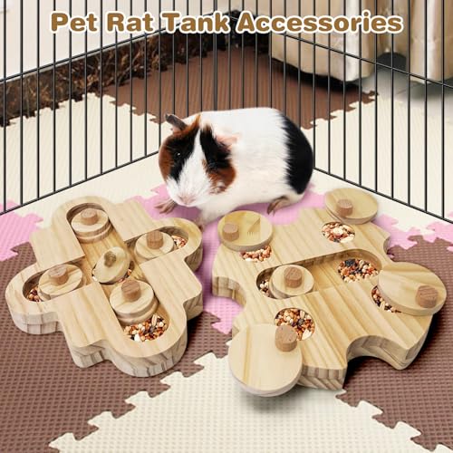 Hamster Foraging Toys Boredom Breaker Pet Rat Foraging Toys Bunny Puzzle Toys for Rabbits Interactive Bunny Toys Wooden Hamster Enrichment Toys for Guinea Pig Chinchillas Small Rodents,6-Hole
