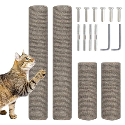 Cat Scratching Post Replacement, 4 Pieces Cat Scratcher Cat Tree Replacement Parts, 15.4'' x 2.67" Dia + 7.87“ x 2.67" DiaNatural Sisal Rope Cat Scratch Posts Include M8 Screws, Grey - color: Grey