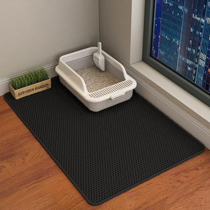 HCY&WLD Cat Litter Mat, 45x26/35x24/30x22/24x18 Inch Double Layer Cat Litter Box Mat, EVA Non-Slip, Waterproof Urine Proof Cat Litter Catcher Mat, Easy Clean Scatter Control (35x24 Inch, Black) - color: Black
