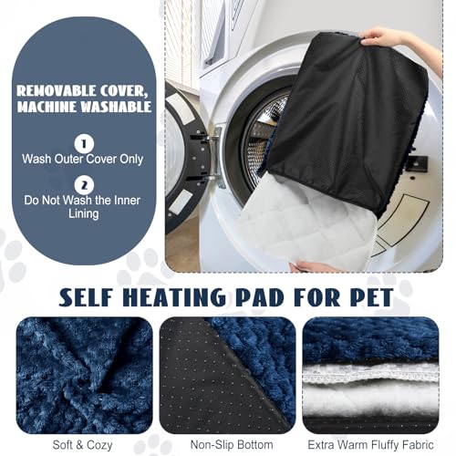 Drydiet 4 Pcs Self Heating Cat Pad Self Warming Cat Bed Dog Heating Pad Washable Thermal Pet Mat for Indoor Outdoor Pet 16 x 20 Inch Removable Non Slip(Navy Blue) - color: Navy Blue