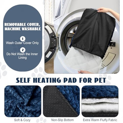 Drydiet 4 Pcs Self Heating Cat Pad Self Warming Cat Bed Dog Heating Pad Washable Thermal Pet Mat for Indoor Outdoor Pet 16 x 20 Inch Removable Non Slip(Navy Blue) - color: Navy Blue