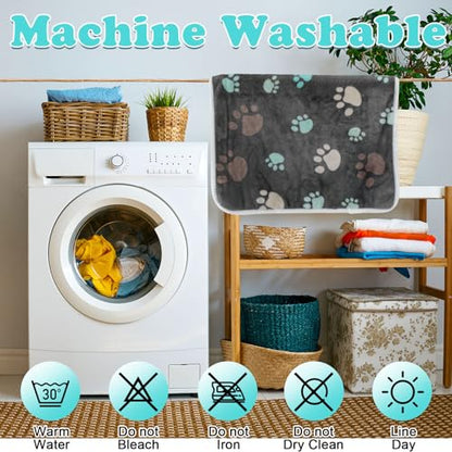 Panelee 4pcs Washable Pads Waterproof Dog Blanket Cat Bed Sofa Protector Soft Blanket Plush Reversible Throw Blanket Paw Pattern Warm for Small Dogs (Black) - color: Black