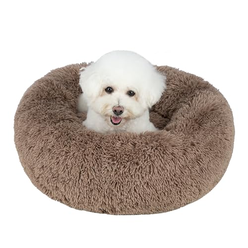 Best Pet Supplies Round Calming Dog Bed for Small, Medium & Large Dogs, Plush Donut Cuddler Pet Bed w/Raised Rim for Head, Neck Support, Anti-Slip Bottom Washable Bed - Caramel, 20 x 20 x 6 - color: Caramel, size: 20" x 20" x 6"