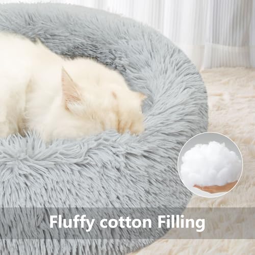 Dog Beds for Small Dogs Round Cat Beds for Indoor Cats Pet Bed for Puppy and Kitten with Slip-Resistant Bottom Plush Donut Cat Bed, Light Grey (XS-38cm Light Grey)