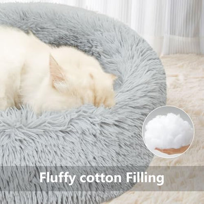 Dog Beds for Small Dogs Round Cat Beds for Indoor Cats Pet Bed for Puppy and Kitten with Slip-Resistant Bottom Plush Donut Cat Bed, Light Grey (XS-38cm Light Grey)