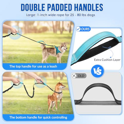 SlowTon Hands Free Dog Leash - with Removable Zipper Pouch, Shock Absorbing Bungee, Dual Handle & Reflective Stitches, Wide Padded Adjustable Waist Leash for Dogs Walking Running (L, for 1 Dog) - size: Large for 25 - 80 lbs