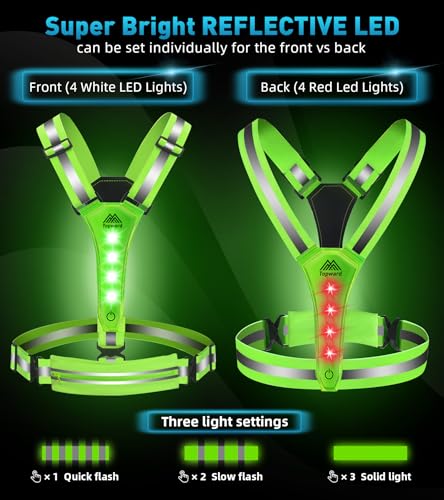 Topward LED Reflective Vest Running Gear, USB-C Rechargeable, Light Up Lights for Night Dog Walking Cycling, Running Phone Holder Vest for Runners, High Visibility with Adjustable Waist/Shoulder - color: green