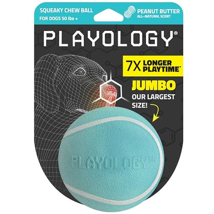 Playology Dog Toys | Squeaky Chew Ball - Bouncy Durable Floating Fetch Ball for Dogs | Jumbo Peanut Butter Scented Toy - Easy to Clean and Made from Non Toxic Materials - size: Jumbo, style: Peanut Butter