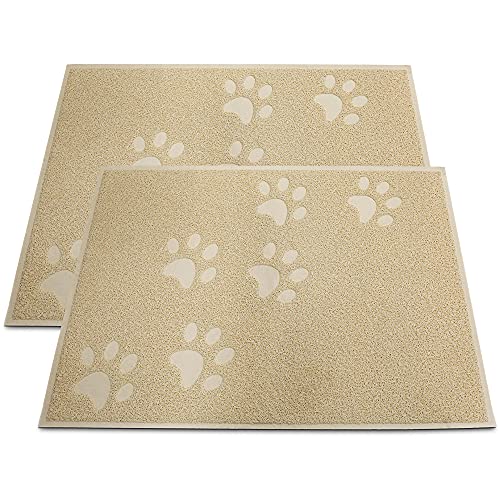 Andalus Small Cat Litter Mat, Pack of 2 - Waterproof, Non-Slip & Easy to Clean Cat Litter Box Mat for Extra Efficient Pet Litter-Trapping, Beige (15.75” X 11.75”) - color: Beige
