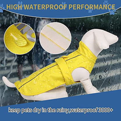Waterproof Dog Raincoat with Reflective Strip, Adjustable Breathable Rain Coat Jacket with Leash Hole for Dogs (Khaki, Small) - color: Khaki, size: Small