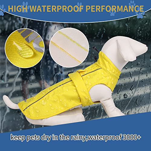 Waterproof Dog Raincoat with Reflective Strip, Adjustable Breathable Rain Coat Jacket with Leash Hole for Dogs (Khaki, Medium) - color: Khaki, size: Medium