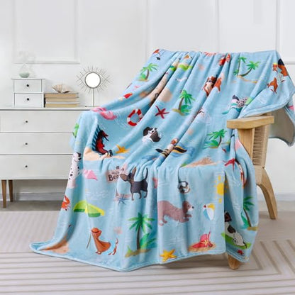 Tupmnbry Dog Throw Blanket Cute Puppy Beach Printed Blanket Super Soft Flannel Fleece Blankets Lightweight Fluffy Plush Bed Blankets for Bedding Sofa and Travel 50"X60" - color: Surfing Dog, size: 50"X60"