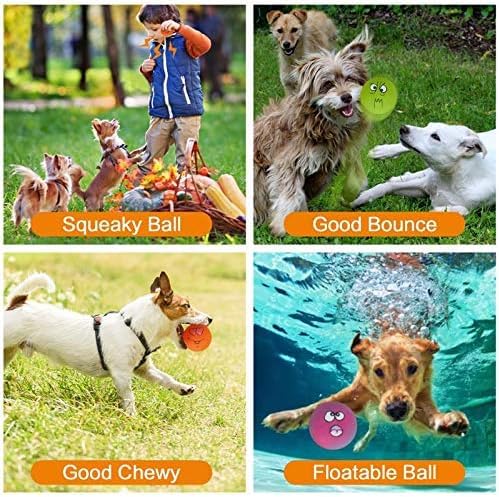 Squeaky Dog Toy Chewing Dog Toys Durable Teething Latex Rubber Soft Interactive Fetch Play Dog Balls with Funny Face for Puppy Small Medium Pet Dog (5PCS) - color: 5 PCS Smile Face