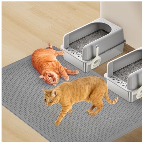 Large Cat Litter Mat 39x27 Inch, XL Waterproof Cat Mat for Litter Box with Raised Edges & Textured Surface, Washable Rubber Cat Litter Catcher Mat for Multiple Cats, Easy to Clean, Gray - style: Grey-39"x27"