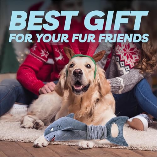 LEGEND SANDY Large Squeaky Dog Toys to Keep Them Busy, Interactive Plush Dog Toy,Crinkle Tug of War Dog Chew Toy for Small, Medium, and Large Dog - color: Grey Shark