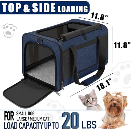 GAPZER Dog Carrier Soft/Cat Crates Large Cat 20 to 25 pounds/Softsided Pet Car Travel Carry Bag 15 Pound Puppy/Top Open Transport Kennel Navy - color: Navy