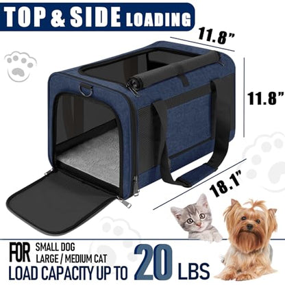 GAPZER Dog Carrier Soft/Cat Crates Large Cat 20 to 25 pounds/Softsided Pet Car Travel Carry Bag 15 Pound Puppy/Top Open Transport Kennel Navy - color: Navy