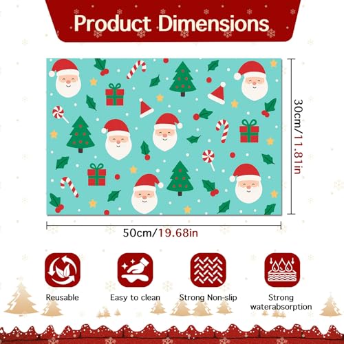 HOMETITUTE Cute Christmas Themed Pet Food Mat Green Santa Print Dog Feeding Mat Non Slip Mats for Cat Food and Water Bowls 20" x 12" Dog Bowl Mats Pets Placemat Easy Clean Christmas Pet Supplies - color: Green