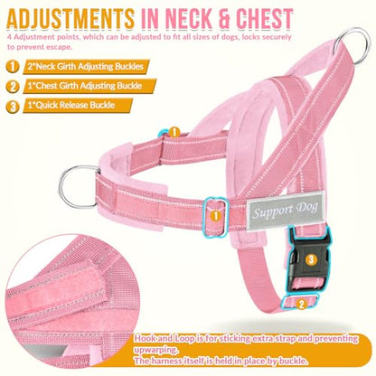 Lukovee No Pull Dog Harness and Leash Set - Heavy Duty Dog Vest with Soft Velvet Padding for Medium Large Dogs, Adjustable Reflective Tactical Harness with 2 Control Handles & Front Clip (S, PI) - color: Pink, size: Small