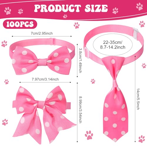 Reginary 100 Pieces Dog Bow Tie Collar Set Include 40 Dog Neckties, and 30 Puppy Bowties, 30 Collar Flowers, Adjustable Pet Ties Grooming for Small Medium Cats Pets Supply(Dot) - style: Dot