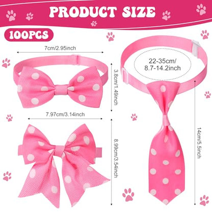 Reginary 100 Pieces Dog Bow Tie Collar Set Include 40 Dog Neckties, and 30 Puppy Bowties, 30 Collar Flowers, Adjustable Pet Ties Grooming for Small Medium Cats Pets Supply(Dot) - style: Dot