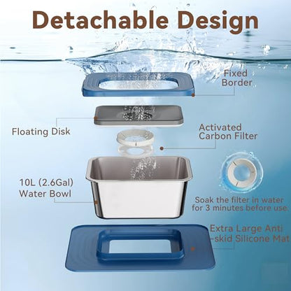 10L No Spill Dog Water Bowl, 2.6 Gal Stainless Steel No Splash Large Dog Water Bowl with Non-Slip Silicone Mat, Spill Proof Slow Drinking Pet Bowls for Messy Drinkers Indoor/Outdoor Use Blue - color: Blue