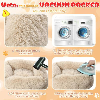2-Pack Small Calming Dog & Cat Bed Anti Anxiety Fluffy Plush Pet Beds with Anti-Slip Bottom Machine Washable Interchangeable Pet Bed for Kittens & Puppies(Cream and Light Gray,21x16.5 Inch) - color: Cream and Light Gray