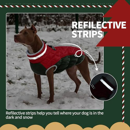 FUAMEY Dog Coat for Small Dogs,Waterproof Dog Winter Jacket with Harness Built in Puppy Cold Weather Coats Reflective Pet Vest with Zipper Warm Fleece Dogs Snowsuit Windproof XS - color: Christmas, size: XS(chest:14in)
