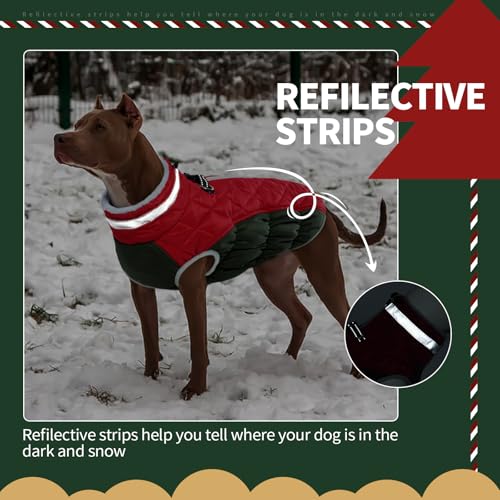 FUAMEY Dog Coat for Small Dogs,Waterproof Dog Winter Jacket with Harness Built in Puppy Cold Weather Coats Reflective Pet Vest with Zipper Warm Fleece Dogs Snowsuit Windproof XS - color: Christmas, size: XS(chest:14in)