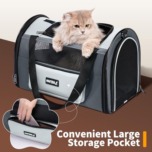 Collapsible Small Pet Carrier for Cat 15 lbs with Fashion Pocket, Lightweight Sturdy Travel Carry Bag Little Puppy Dog, Breathable Stylish Kitten Soft Cage Kennel, 17.7x11.0x11.8 Inch Grey - color: Grey