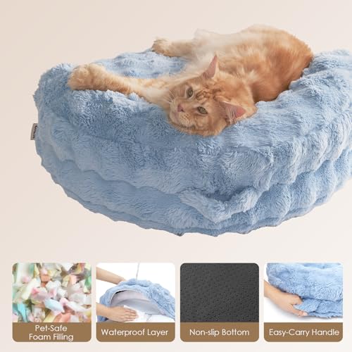 EHEYCIGA Dog Bed Medium Size Dog, Fluffy Small Dog Couch with Removable Washable Cover, Bolster Pet Sofa, Waterproof and Non-Slip, 30" x 30"x 8.5", Blue - color: Blue, size: 30"L x 30"W x 8.5"Th