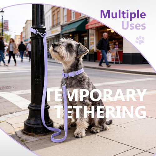 Waterproof Dog Leash, Easy to Clean, Purple PVC Leash with Multifunctional Dual Hooks, Adjustable 3ft-6ft for Walking, Heel Training, Swimming (Lavender) - color: Lavender